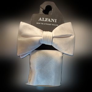 ALFANI WHITE BOW-TIE AND POCKET SQUARE
